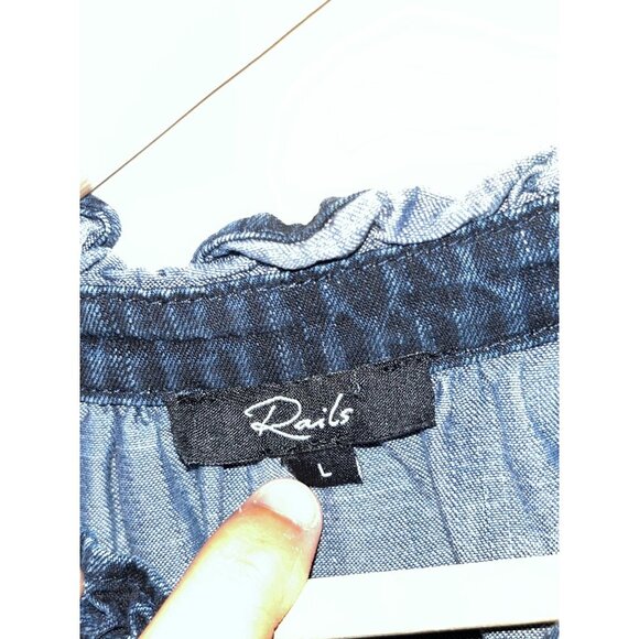 Rails Shawna  Long-Sleeve Smocked Waist Button-Front Denim Women's Dress Size L - Picture 5 of 11